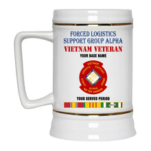 Load image into Gallery viewer, FORCED LOGISTICS SUPPORT GROUP ALPHA BEER STEIN 22oz GOLD TRIM BEER STEIN