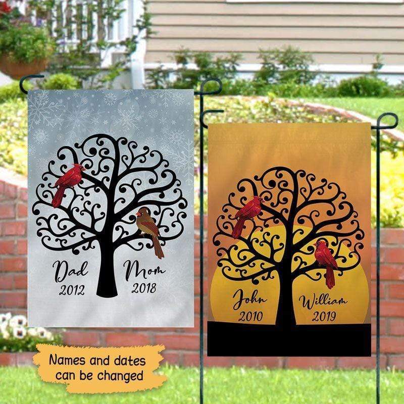 Dad And Mom Cardinals Memorial Personalized Garden Flag 12"x18"