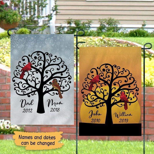 Dad And Mom Cardinals Memorial Personalized Garden Flag 12"x18"