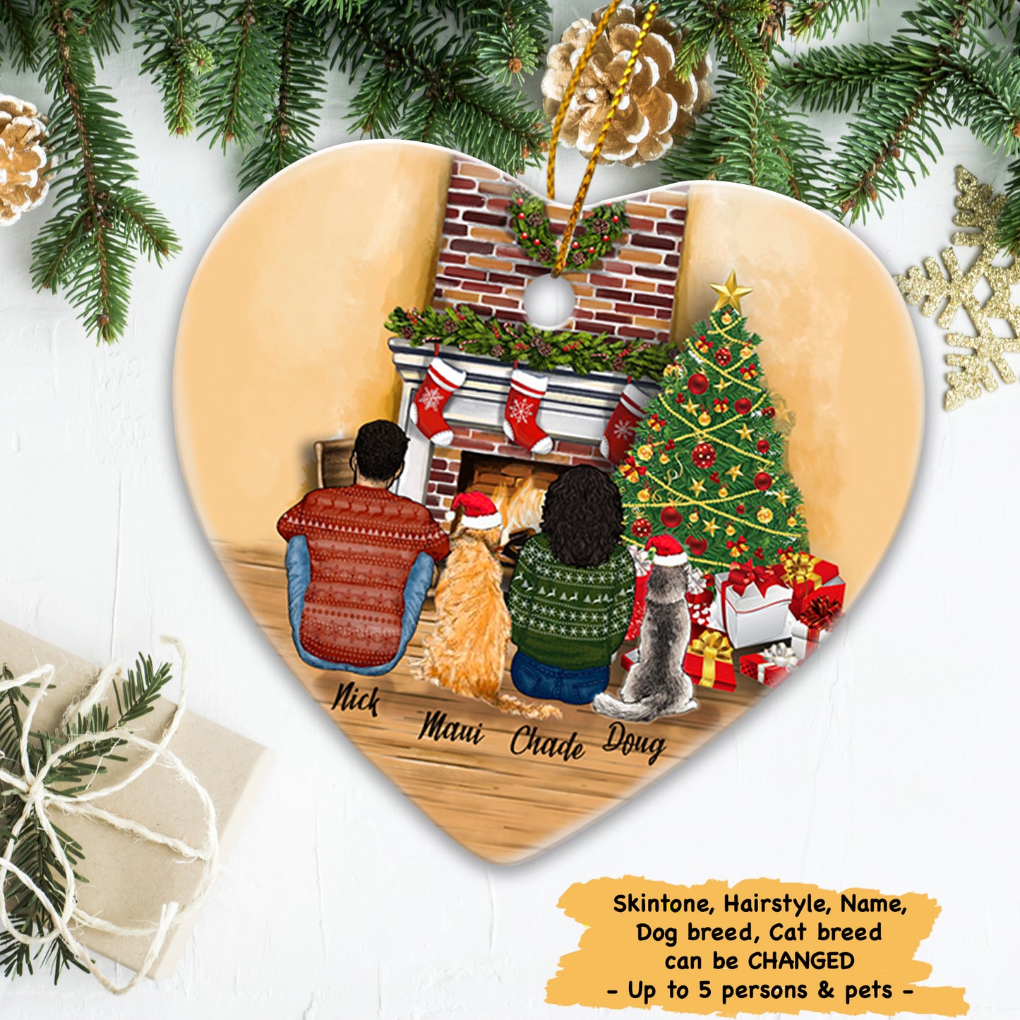 Personalized Dog Christmas Ceramic Ornament Gifts For Dog Lovers, Printed on BOTH Side, DOG And COUPLE, Custom Dog Name Christmas Ornament