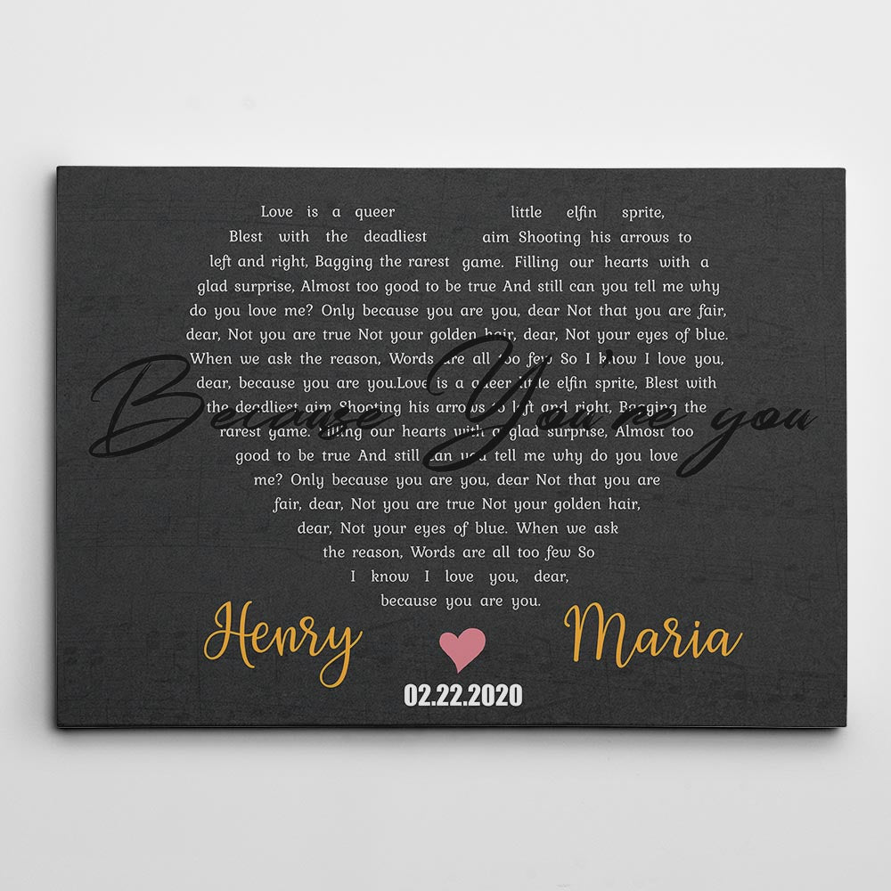 Heart Shaped Wedding Song Lyrics, Names & Date - Premium Personalize Canvas, Poster