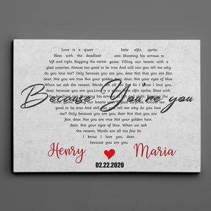 Heart Shaped Wedding Song Lyrics, Names & Date - Premium Personalize Canvas, Poster
