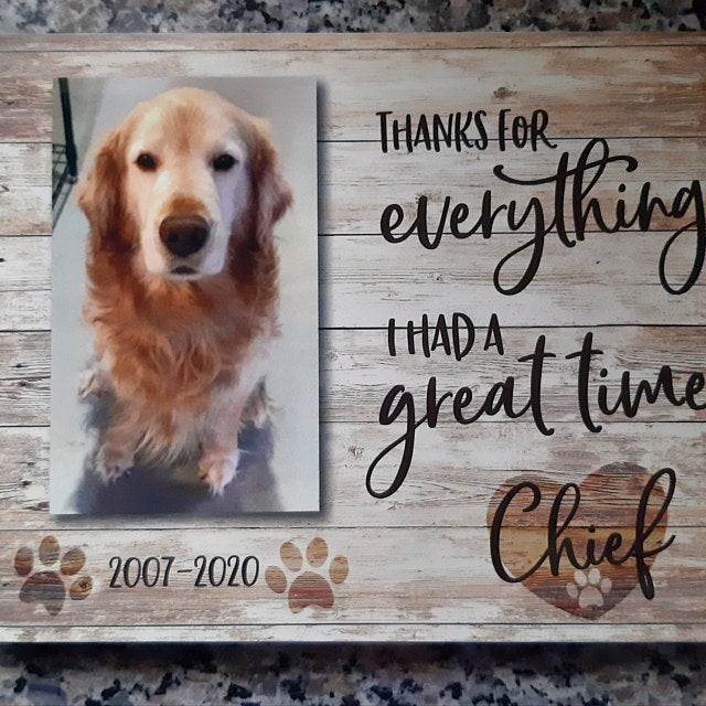 THANKS FOR EVERYTHING - Personalized Pet Memorial - Premium Plaque, Canvas