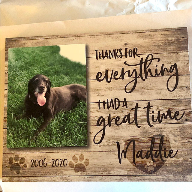 THANKS FOR EVERYTHING - Personalized Pet Memorial - Premium Plaque, Canvas