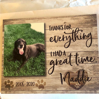 THANKS FOR EVERYTHING - Personalized Pet Memorial - Premium Plaque, Canvas