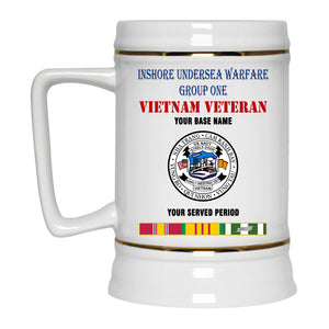 INSHORE UNDERSEA WARFARE GROUP BEER STEIN 22oz GOLD TRIM BEER STEIN
