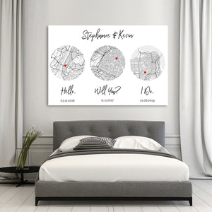 Hello, Will You, I Do, Map Art Print, Anniversary Wedding Gift - Premium Canvas, Poster