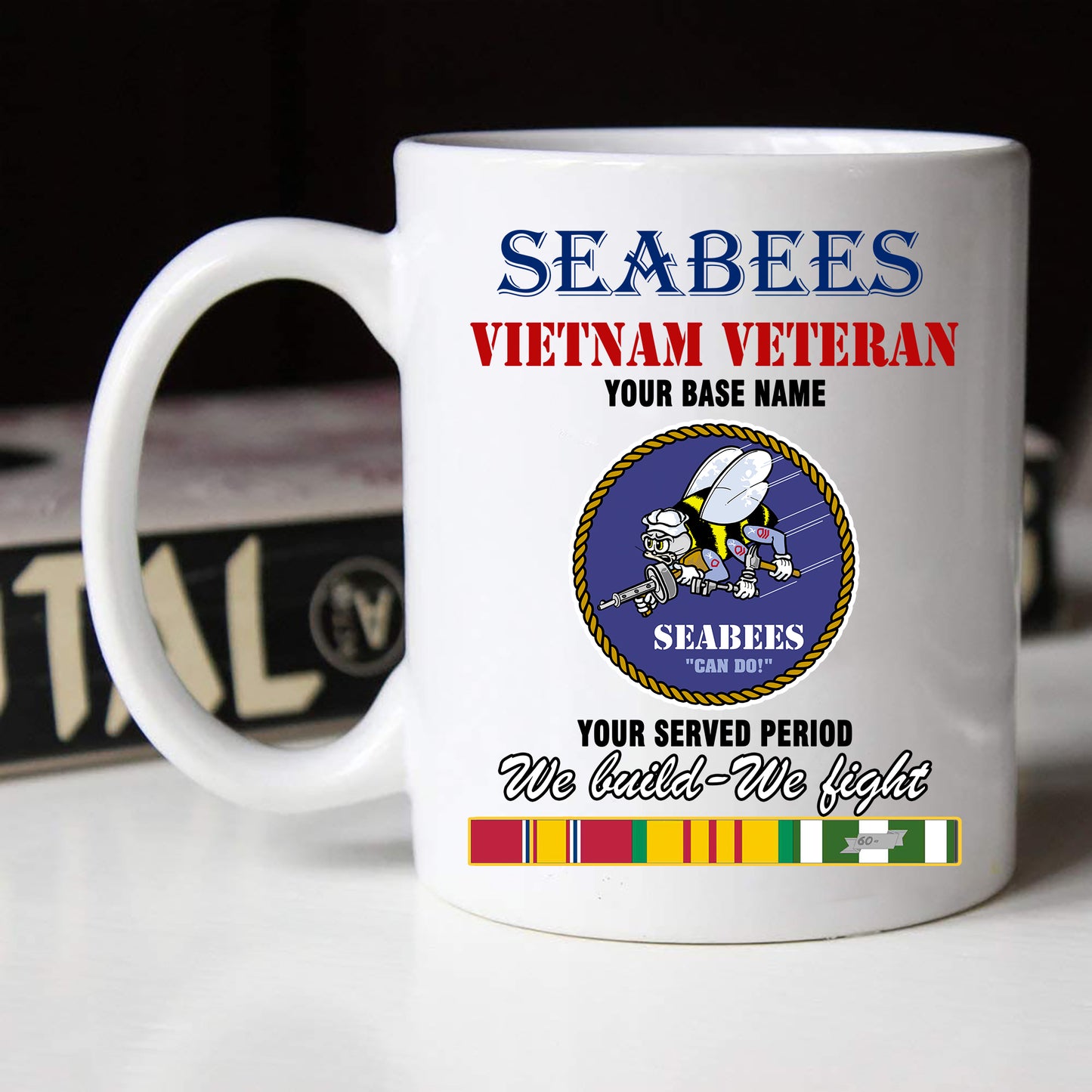 NAVY SEABEES BLACK WHITE 11oz 15oz COFFEE MUG