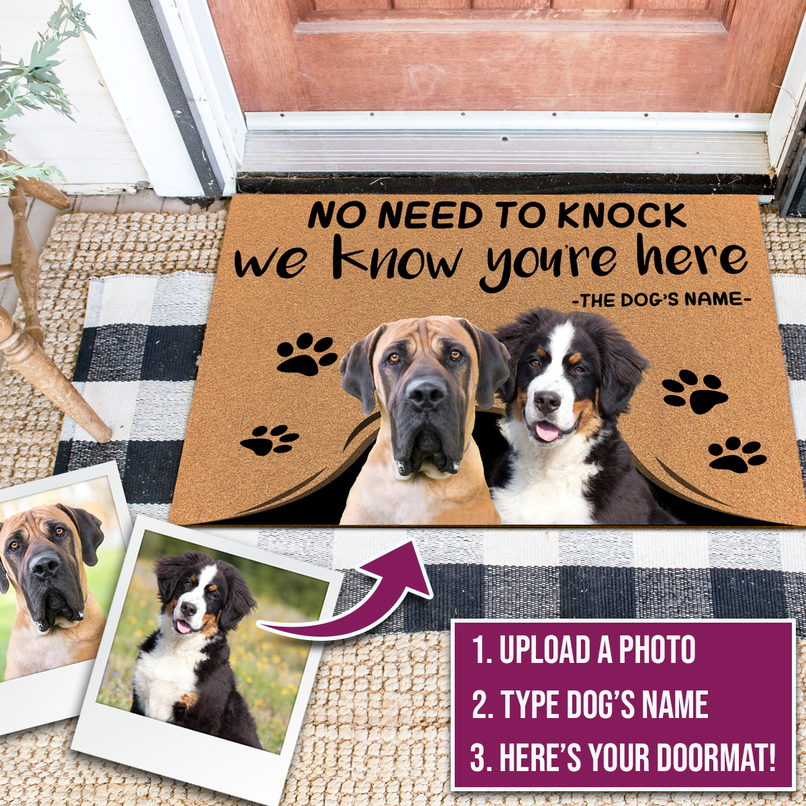 NO NEED TO KNOCK WE KNOW YOU'RE HERE - CUSTOM FUNNY PET DOORMAT