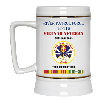 RIVER PATROL FORCE TF 116 BEER STEIN 22oz GOLD TRIM BEER STEIN