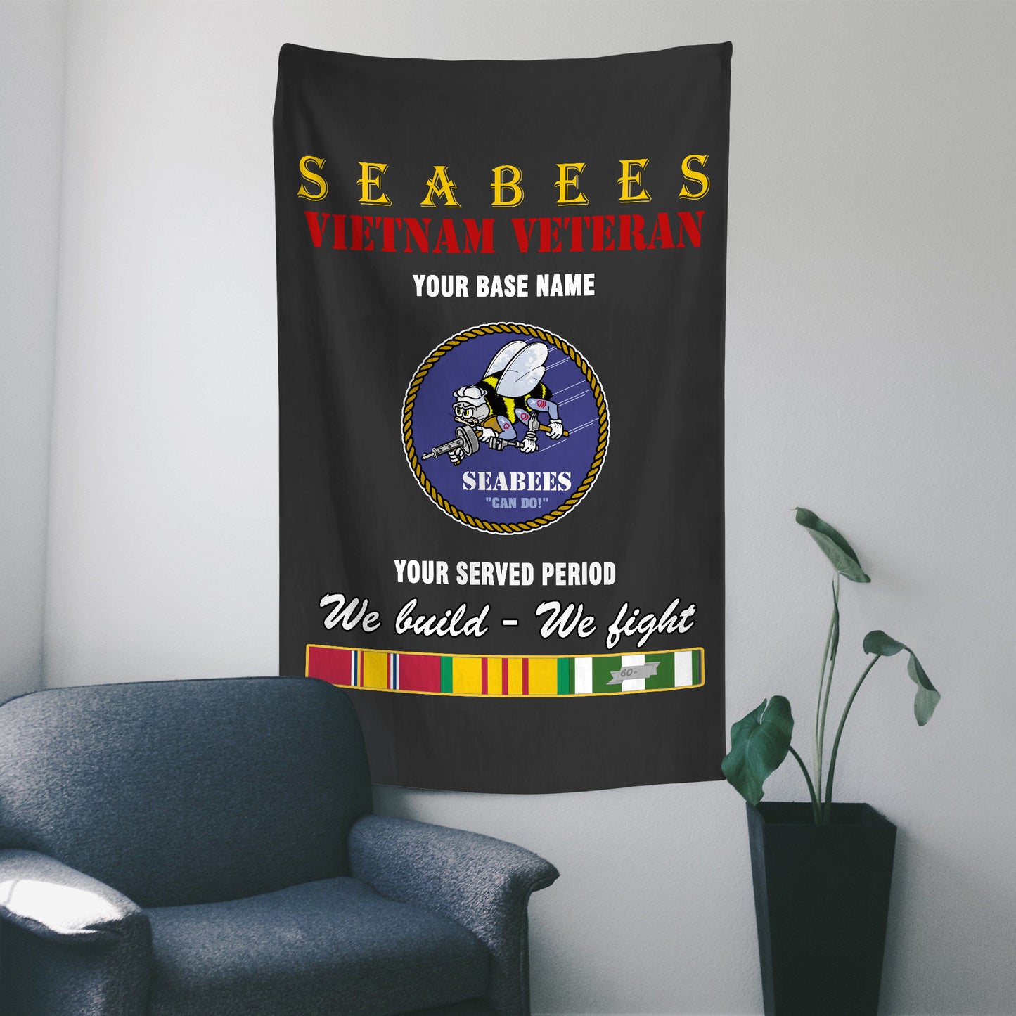 SEABEES WALL FLAG VERTICAL HORIZONTAL 36 x 60 INCHES WALL FLAG