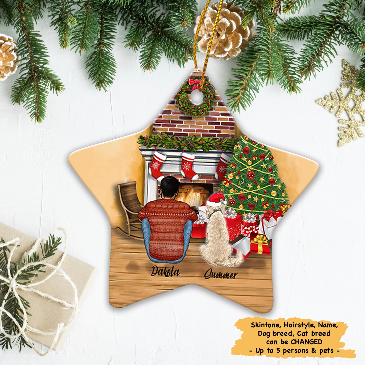 Personalized Dog Christmas Ceramic Ornament Gifts For Dog Lovers, Printed on BOTH Side, DOG And COUPLE, Custom Dog Name Christmas Ornament