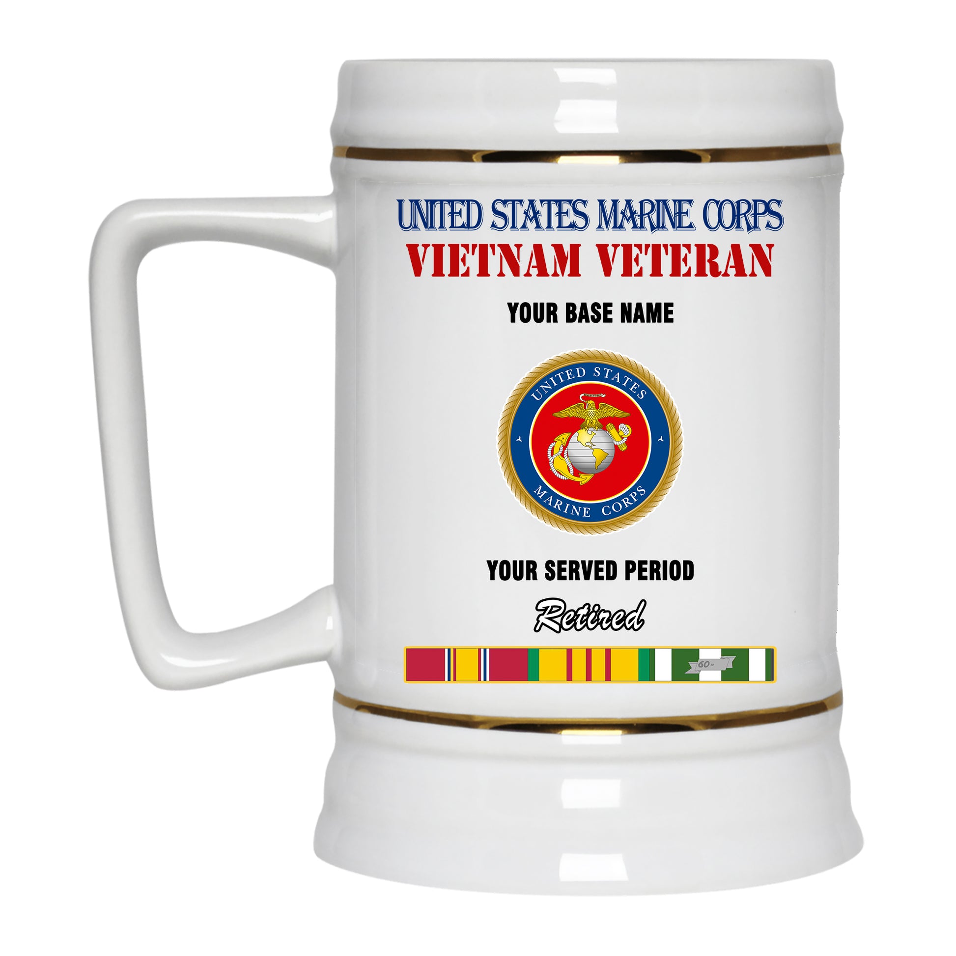 US MARINE CORPS RETIRED BEER STEIN 22oz GOLD TRIM BEER STEIN