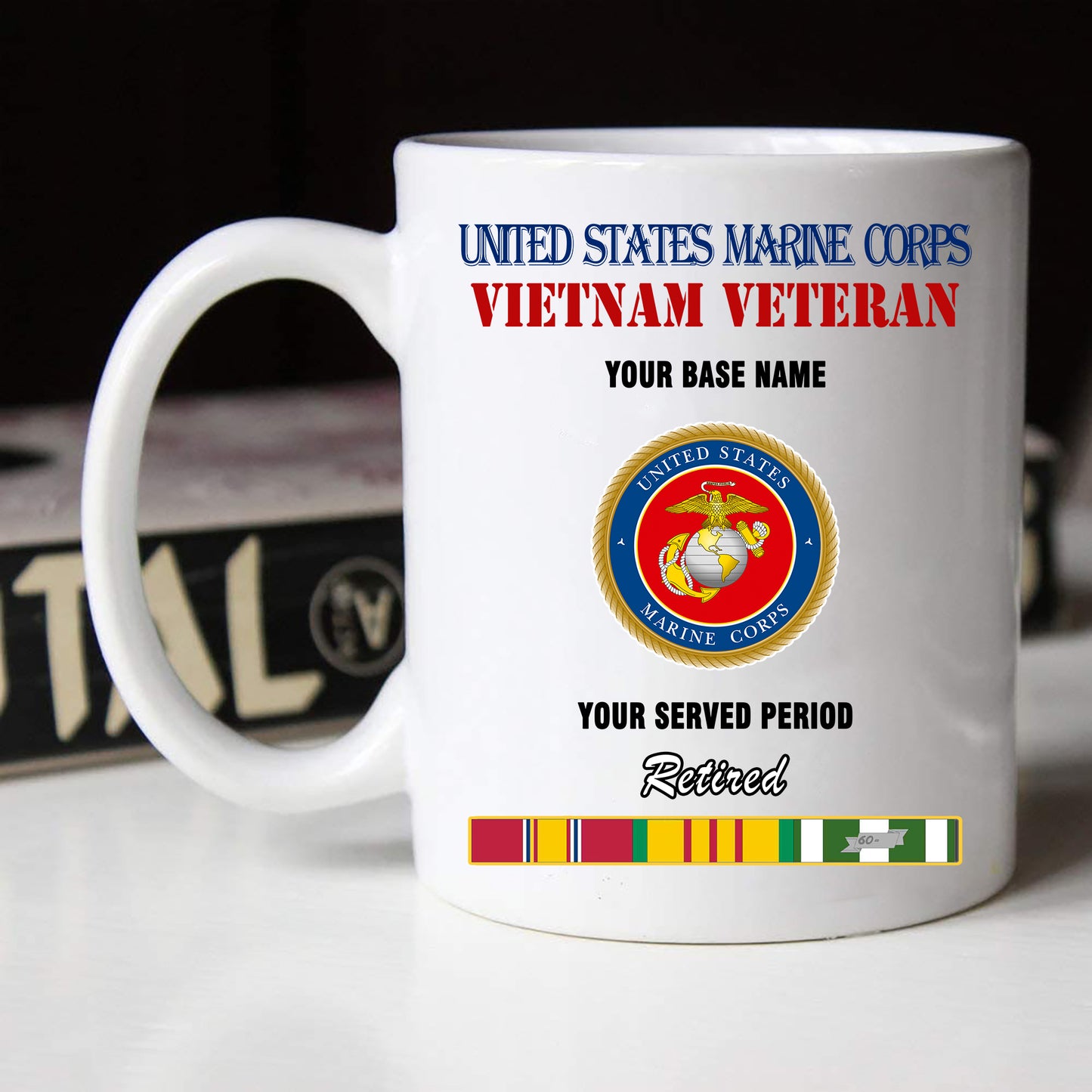 US MARINE CORPS RETIRED BLACK WHITE 11oz 15oz COFFEE MUG