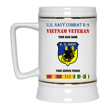 Load image into Gallery viewer, US NAVY COMBAT K9 BEER STEIN 22oz GOLD TRIM BEER STEIN