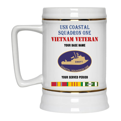 USN COASTAL SQUADRON ONE BEER STEIN 22oz GOLD TRIM BEER STEIN