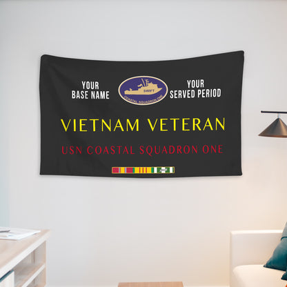 USN COASTAL SQUADRON ONE WALL FLAG VERTICAL HORIZONTAL 36 x 60 INCHES WALL FLAG