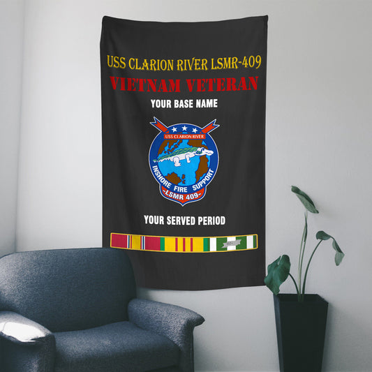 USS CLARION RIVER LSMR 409 WALL FLAG VERTICAL HORIZONTAL 36 x 60 INCHES WALL FLAG