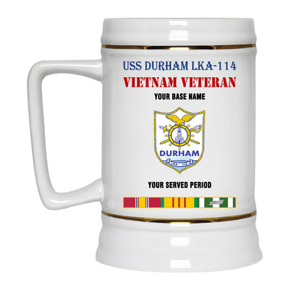 USS DURHAM LKA 114 BEER STEIN 22oz GOLD TRIM BEER STEIN