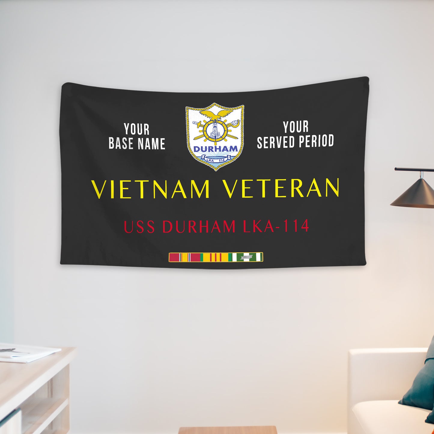 USS DURHAM LKA 114 WALL FLAG VERTICAL HORIZONTAL 36 x 60 INCHES WALL FLAG