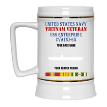 Load image into Gallery viewer, USS ENTERPRISE CVA 65 BEER STEIN 22oz GOLD TRIM BEER STEIN
