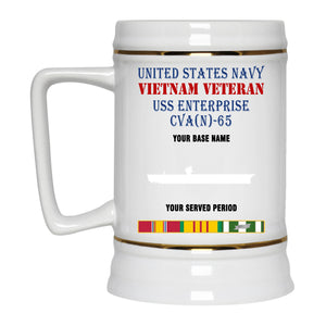 USS ENTERPRISE CVA 65 BEER STEIN 22oz GOLD TRIM BEER STEIN