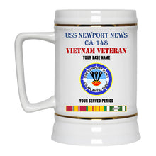 Load image into Gallery viewer, USS NEWPORT NEWS CA 148 BEER STEIN 22oz GOLD TRIM BEER STEIN