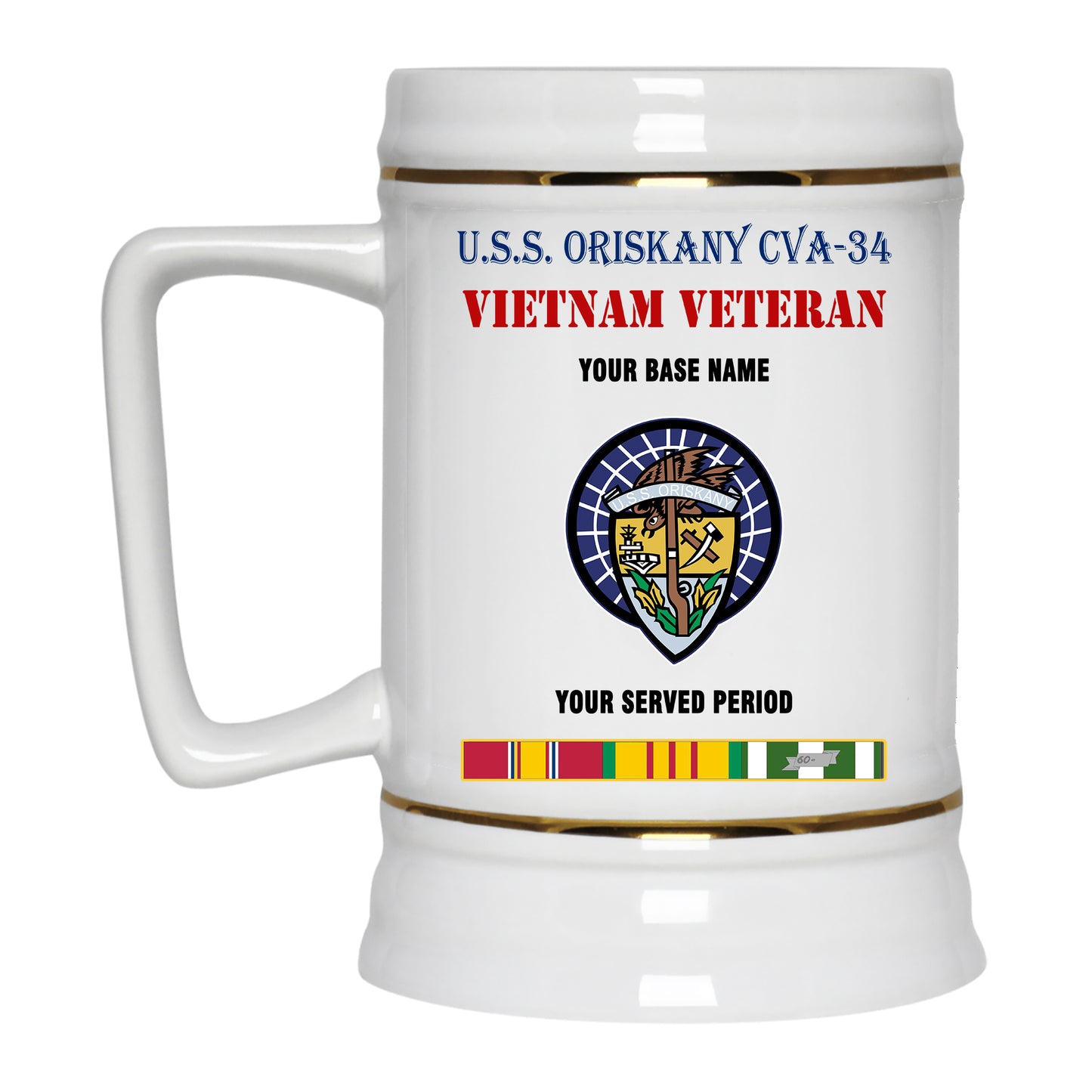 USS ORISKANY CVA 34 BEER STEIN 22oz GOLD TRIM BEER STEIN