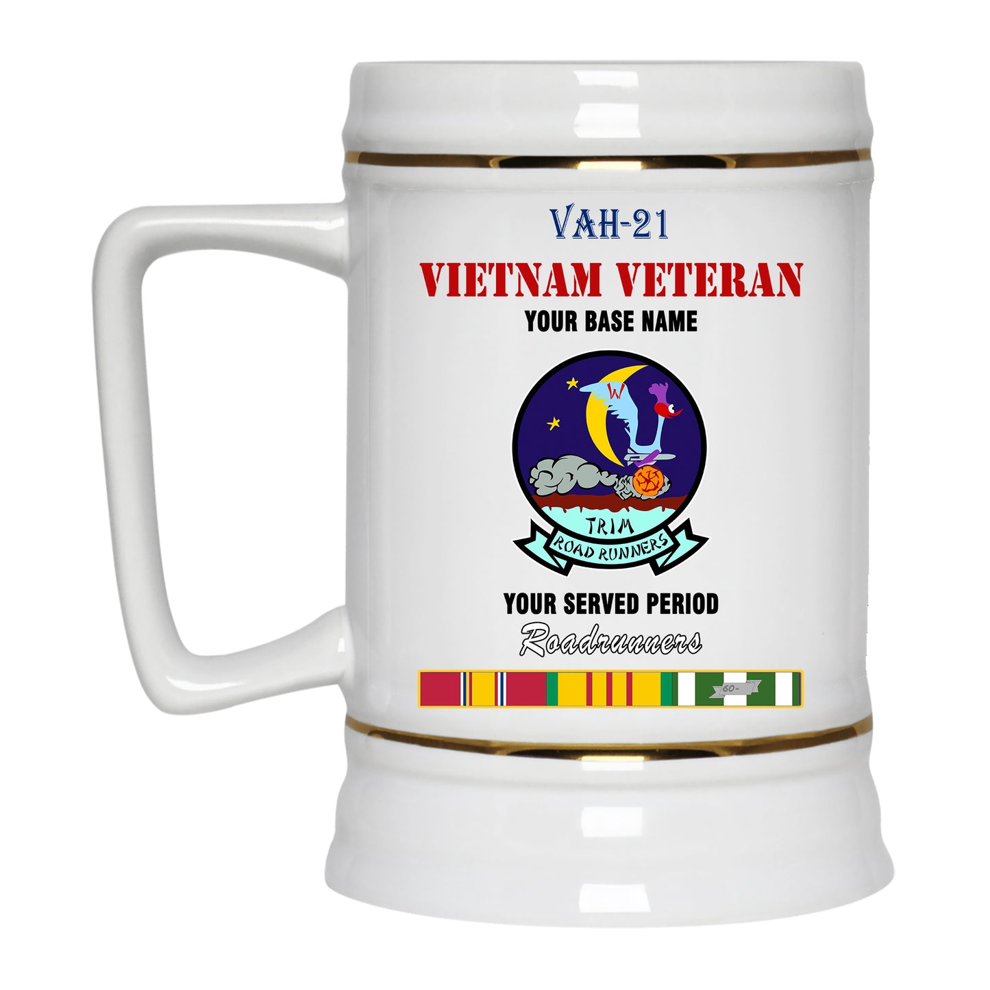 VAH 21 BEER STEIN 22oz GOLD TRIM BEER STEIN